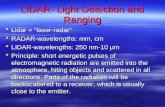 LIDAR- Light Detection and Ranging  Lidar = “laser-radar”  RADAR-wavelengths: mm, cm  LIDAR-wavelengths: 250 nm-10 μm  Principle: short energetic pulses.