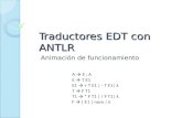 Traductores EDT con ANTLR Animación de funcionamiento A  E ; A E  T E1 E1  + T E1 | - T E1| λ T  F T1 T1  * F T1 | / F T1| λ F  ( E ) | num | λ.