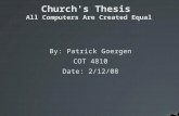 Church's Thesis  All Computers Are Created Equal