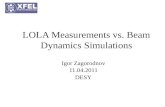 LOLA Measurements vs. Beam Dynamics Simulations