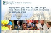 High power (130 mW) 40 GHz 1.55 μm mode-locked DBR lasers with integrated optical amplifiers