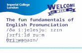 The  fun  fundamentals of English Pronunciation / ðə  i:jelesju:  ɪzɪn ʃɜrfi:ld ru:m θri:wənaɪn