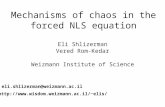 Mechanisms of chaos in the forced NLS equation
