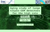 Aging study of large triple-GEM detectors for the high rate environment in CMS
