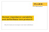 Human impedance variability and defibrillator test protocol