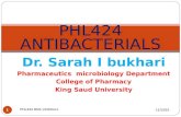 PHL424 ANTIBACTERIALS Dr. Sarah I bukhari Pharmaceutics microbiology Department College of Pharmacy King Saud University PHL424 DNA inhibitors 1 12/12/2015.