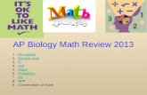 AP Biology Math Review 2013 1.Chi squareChi square 2.Surface areaSurface area 3.ΨΨ 4.HWHW 5.SlopeSlope 6.ProbabilityProbability 7.dNdN 8.NPPNPP 9.Conservation.