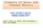 Elements of Waves and Thermal Physics Wed. 14:50 – 16:20 Place: Room 2214 Assoc. Prof. H. SAIBI, West building 2, 431, Ito Campus.