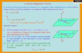 Lorentz Magnetic Force A current carrying conductor placed in a magnetic field experiences a force which means that a moving charge in a magnetic field.
