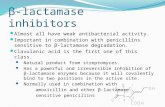 Β-lactamase inhibitors Almost all have weak antibacterial activity. Important in combination with penicillins sensitive to β-lactamase degradation. Clavulanic