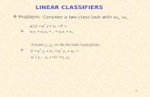 1  Problem: Consider a two class task with ω 1, ω 2   LINEAR CLASSIFIERS.