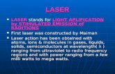 LASER LASER stands for LIGHT APLIFICATION by STIMULATED EMISSION of RADITIONS LASER stands for LIGHT APLIFICATION by STIMULATED EMISSION of RADITIONS First