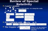 Review of Special Relativity S and S’ system: S and S’ system: For a particle with velocity in S: For a particle with velocity in S: The Doppler effect: