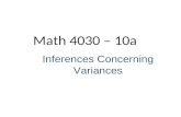 Math 4030 – 10a Inferences Concerning Variances. Sample variance is defined as If S 2 is the variance of a random sample of size n taken from a normally.