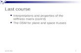 11 10-Jan-16 Last course Interpretations and properties of the stiffness matrix (cont’d) The DSM for plane and space trusses.