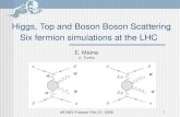 1 Higgs, Top and Boson Boson Scattering Six fermion simulations at the LHC E. Maina U. Torino MCWG Frascati Feb 27, 2006.