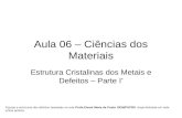 Aula 06 – Ciências dos Materiais Estrutura Cristalinas dos Metais e Defeitos – Parte I * Figuras e estruturas dos defeitos baseadas na aula Profa Eleani.