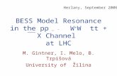 BESS Model Resonance in the pp W + W tt + X Channel at LHC M. Gintner, I. Melo, B. Trpišová University of Žilina Herlany, September 2006.