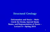 1 Structural Geology Deformation and Strain  Mohr Circle for Strain, Special Strain States, and Representation of Strain  Lecture 8  Spring 2016.