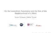 On the Levenshtein Automaton and the Size of the ... · PDF fileOn the Levenshtein Automaton and the Size of the Neighbourhood of a Word Yoann Dufresne, H el ene Touzet