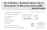 Gr 9 Maths: Content Area 3 & 4 Geometry & Measurement (2D) · PDF fileGr 9 Maths: Content Area 3 & 4 Geometry & Measurement (2D) QUESTIONS • Geometry of Straight Lines • Triangles: