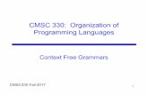 CMSC 330: Organization of Programming Languages S 㸜N–the start symbol 8. Notational Shortcuts A production is of the form • left-hand side (LHS) → right hand side (RHS) If