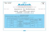 Answers & Solutions - Aakash · PDF fileAnswers & Solutions for JEE ... CODE 1 Regd. Office : Aakash Tower, 8, Pusa Road, New Delhi-110005 Ph.: 011-47623456 Fax : 011-47623472 PAPER