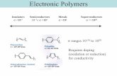 Electronic Polymers - MIT OpenCourseWare Polymers Insulators Semiconductors Metals Superconductors ƒ10-7 10âˆ’7 ƒ102 ƒ102 ƒ1020 ƒranges 10-20 to 1020 Requires doping