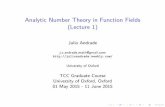 Analytic Number Theory in Function Fields (Lecture 1)julioandrade.weebly.com/uploads/4/0/3/2/40324815/lecture_1.pdfAnalytic Number Theory in Function Fields (Lecture 1) ... Elementary
