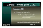 ¾Electricity and Magnetism - Physics & Astronomyapetrov/PHY2140/Lecture18.pdfAlternating Current (AC) generator Direct Current (DC) generator A motor does the opposite, it converts
