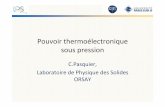 Pouvoir thermoélectronique sous pressiongdr-thermoelectricite.cnrs.fr/Contributions-Orsay2011/Pasquier-GDR... · qIn pure 1D multiband material TTF[Ni(dmit)2]2, a ˘colossal ˇpower