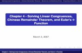 Chapter 4 - Solving Linear Congruences, Chinese Remainder · PDF file · 2012-08-07Solving Linear Congruences Chinese Remainder Theorem Moduli are not ... relatively prime (i.e.,