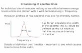 Broadening of spectral lines - WordPress.com · Broadening of spectral lines! An individual atom/molecule making a transition between energy! levels emits one photon with a well-deﬁned