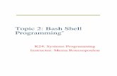 Topic 2: Bash Shell · PDF file2 Προγραµµατισµός Bash κελύφους Πιο εύκολο από C κέλυφος Inherits many features from C & Korn shells Most popular