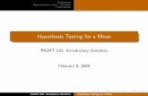 Hypothesis Testing for a Mean - James Murray the example from last week about birth weights with mothers who ... leads to an average birth weight of 7 ... Hypothesis Testing for a