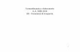 Termodinamica e laboratorio A.A. 2009-2010 III - Fenomeni ... · 7 Fenomeni di trasporto - Il flusso Flusso di una generica grandezza: quantità che attraversa per unità di tempo