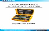 EARTH RESISTANCE & RESISTIVITY TESTER - Cabac resistivity (ρ) test. Earth testing at 20Ω, 200Ω, 2000Ω. Earth Voltage measuring: 0-300V AC Automatic C spike check. Automatic P spike