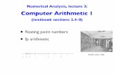 Computer Arithmetic 1butler.cc.tut.fi/~piche/numa/lecture0304.pdf · Numerical Analysis, lecture 3: Computer Arithmetic 1 (textbook sections 2.4–8) • ﬂoating point numbers •
