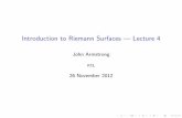 Introduction to Riemann Surfaces Lecture 4 · Introduction to Riemann Surfaces | Lecture 4 ... Any algebraic topology book can ll in the gaps. ... 3.Kirwan’s \Complex Algebraic