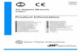 Product Information Manual, 2190Ti, Air Impact Wrench · PDF fileProduct Information Especificaciones del producto Spécifications du produit Specifiche prodotto ... (PMAX) en la entrada