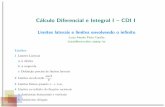 C alculo Diferencial e Integral I { CDI I - · PDF file Limite quando x!1 1: O s mbolo para o in nito 1n~ao representa um numero real. Representa o comportamento de uma fun˘c~ao quando