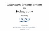 Quantum Entanglement in Holography - indico.oist.jp · [Casini, Huerta, Teste , Torroba ] Modular Hamiltonian G ≝ −lnY • Makes the state look thermal ... [Chen, XD, Lewkowycz