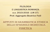 FILOLOGIA E LINGUISTICA ROMANZA a.a. 2015-2016 (LM 37 ... · FILOLOGIA E LINGUISTICA ROMANZA a.a. 2015-2016 (LM 37) Prof. Aggregato Beatrice Fedi Appunti Di grammatica storica dello