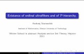 Existance of ordinal ultra lters and of P- . Andrzej Starosolski Existance of ordinal ultra lters