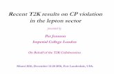 Recent T2K results on CP violation in the lepton sector · Recent T2K results on CP violation in the lepton sector presented by Per Jonsson Imperial College London On Behalf of the
