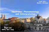 Neutrinos: Phenomenology and Interpretation · Eligio Lisi INFN, Bari, Italy Neutrinos: Phenomenology and Interpretation TAUP 2011 Munich, Germany