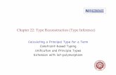 Chapter 22: Type Reconstruction (Type Inference) · Chapter 22: Type Reconstruction (Type Inference) Calculating a Principal Type for a Term Constraint-based Typing Uniﬁcation and