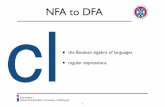 NFA to DFA - The University of EdinburghNFA to DFA • the Boolean algebra of languages • regular expressions 1 A mathematical deﬁnition of a ... (NFA), each state may have any