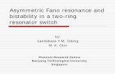 Asymmetric Fano resonance and bistability in a two ring … · 2006-09-18 · Asymmetric Fano resonance and bistability in a two-ring resonator switch by: Landobasa Y.M. Tobing M.