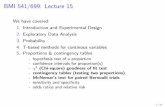 BMI 541/699: Lecture 15 - Biostatistics & Medical Informaticslindstro/15.contingency.tables.10.29.pdf · BMI 541/699: Lecture 15 We have covered: 1.Introduction and Experimental Design